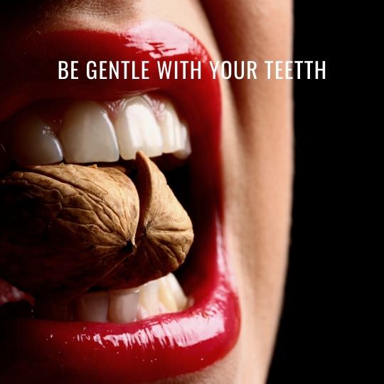 Chewing nuts with your teeth